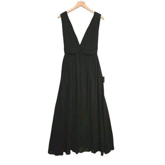 Lulus Heavenly Hues Maxi Dress Small Black Chiffon Side Slit Formal Wedding Prom - Picture 4 of 7